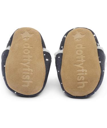 Dotty Fish Suede Baby Slippers | Warm Fleece Lined Infant Toddler Shoes | Non-Slip Soft Sole Boys Girls | Silver Stars 0-6 Months - 5-6 Years - Buy Online on SooperMarket.com