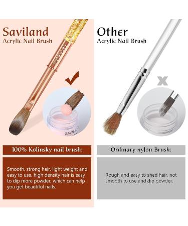 Saviland Pure Kolinsky Acrylic Nail Brush Size 14 - Professional Oval Brush for Acrylic Application - Golden Handle with Glitter - Nail Art Tool - Buy Online on SooperMarket.com