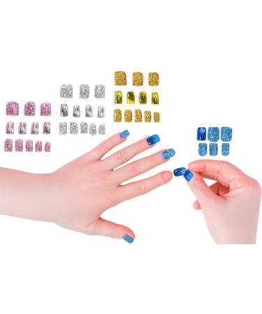 Townley Girl 96 Pcs Stick on Nails Set | Glitter-Glamup & Metallic Press- On Nail Sets for Girls | Self-Adhesive Artificial Nails Pink - Buy Online on SooperMarket.com