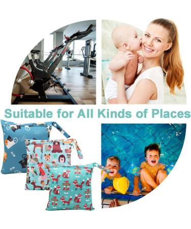 3 Pack Waterproof Wet Bag Set for Cloth Diapers - Reusable Nappy & Produce Bag Organizer with Handle, Zipper Pocket - Ideal for Travel, Beach, Gym - Blue - Buy Online on SooperMarket.com