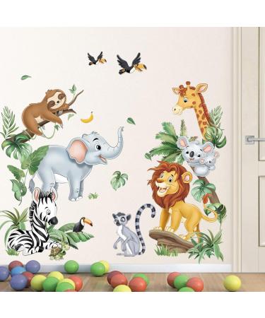 decalmile Jungle Animals Wall Decals Safari Elephant Lion Giraffe Door Wall Stickers Baby Nursery Kids Room Playroom Door Wall Decor