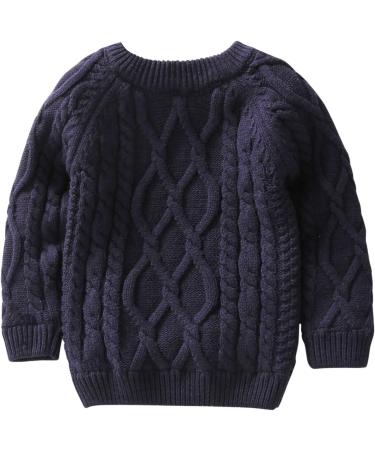 De feuilles Toddler Unisex Cable Knit Pullover Sweater | Warm Lining | Yellow/Navy Blue | 6-7 Years - Buy Online on SooperMarket.com