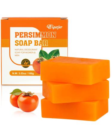 3 PCS Persimmon Soap Bar for Old People Smell Natural Deodorant Body Face Bar Soap for Body Odor Control Remove Nonenal Body Odor Men & Women Deodorizing Handmade Body Deeply Cleansing Bar Soap