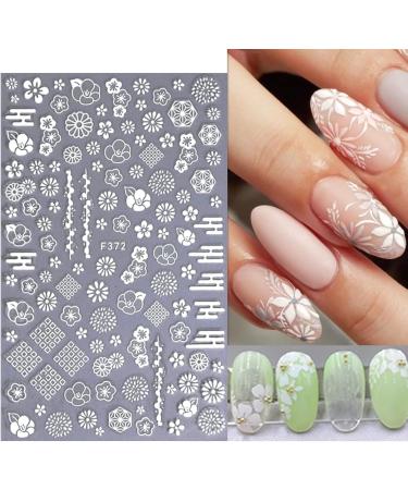 White Flower Nail Decals | Cherry Blossom Leaves Nail Stickers | 3D Self-Adhesive Nail Art Supplies - Buy Online on SooperMarket.com