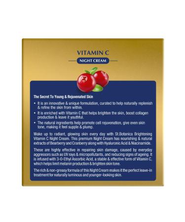 StBotanica Vitamin C E & Hyaluronic Acid Night Cream - Brightening & Hydrating with Argan Oil | 50g - Shop Internationally - Buy Online on SooperMarket.com