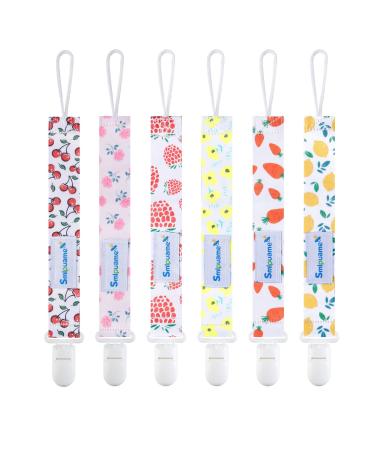 Smlpuame baby pacifier chain girl 6 pieces bpa-free pacifier band fabric girl pacifier chain nuckel chain fit most pacifiers and bite toys dummy clips for baby birth gift (fruit) fruit & flower