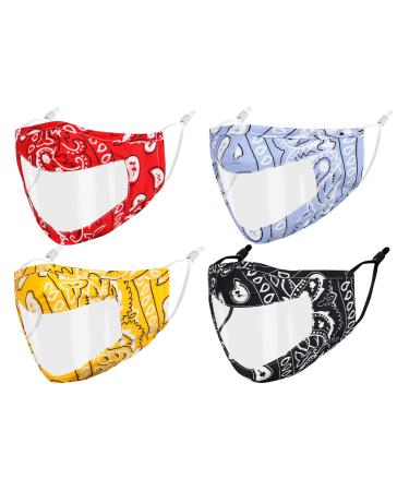 Reusable Clear Transparent Face Mask for Adult Women Men See Through No Fog Funny Breathable Clarity Bandana Paisley Adjustable Designer Cute 3D Fashionable Free Plastic Anti  Windows. Teacher Gifts