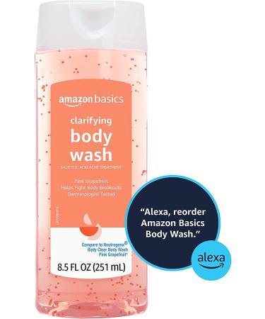 Amazon Basics Pink Grapefruit Body Wash with 2% Salicylic Acid - Acne Treatment, 8.5 oz (4-Pack) - Dermatologist Tested - Buy Online on SooperMarket.com