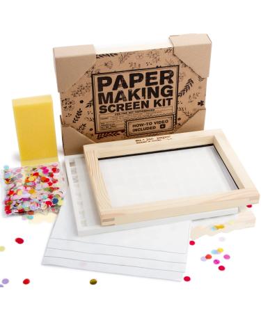 Waterproof Paper Making Screen Kit to Craft Your Own Handmade A5 Paper: Wood Deckle  Mesh Screen  Plastic Grid  Confetti  Sponge  4 Couch Felts & Video Instructions