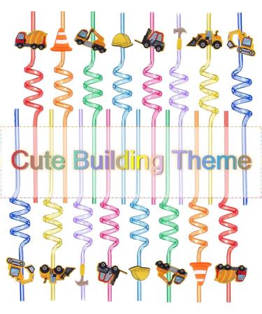 Reusable Construction Theme Birthday Party Straws Construction Theme Plastic Curly Drinking Straws Silly Straws for Kids Tractor Birthday Supplies Party Favors with 2 Pcs Cleaning Brushes(16 Pcs) Construction-2 - Buy Online on SooperMarket.com