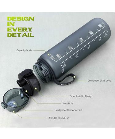 Fulter 1L Sport Water Bottle - BPA Free Non-Slip Grip Perfect for Outdoor Gym & School - Gray - Buy Online on SooperMarket.com