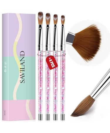 Saviland Kolinsky Acrylic Nail Brush Set, 4PCS Acrylic Nail Brushes for Acrylic Application, Size 4/6/10/14 Acrylic Powder Brushes for Acrylic Nails Extension & 3D Nail Carving A-4pcs Acrylic Nail Brushes