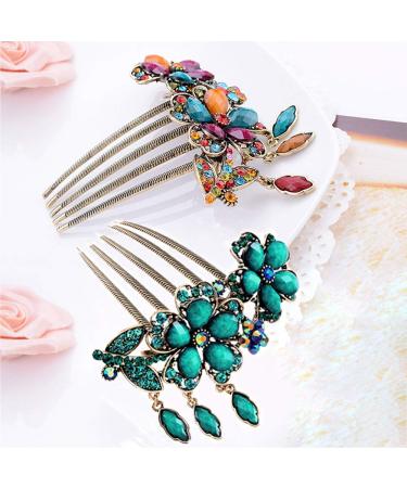 2Pcs Women Rhinestone Flower Hair Comb Clips for Wedding Prom - Blue + Colorful - Buy Online on SooperMarket.com