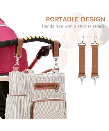 SONARIN 7pcs Nappy Changing Bag Set Multifunction Mummy Tote Bag Baby Changing Bag Shoulder Handbag Travel Diaper Bag with Bottle Bag Changing Mat and Stroller Straps white stripped(Khaki) - Buy Online on SooperMarket.com