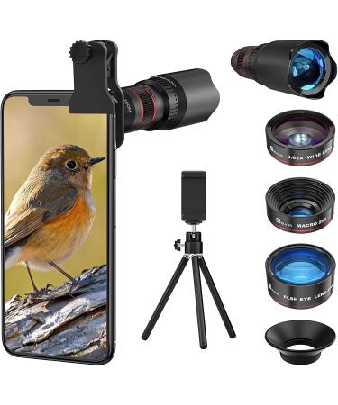 Selvim Phone Camera Lens Phone Lens Kit 4 in 1, 22X Telephoto Lens, 235 Fisheye Lens, 0.62X Wide Angle Lens, 25X Macro Lens, Compatible with iPhone 7 8 11 12 pro max X XS XR Android Samsung big 4 in1