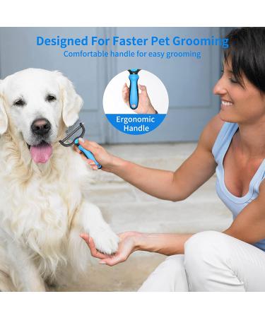 ChezMax Dog Deshedding Brush | Undercoat Rake & Dematting Comb for Dogs | Double Sided Shedding & Grooming Tool | Blue - Buy Online on SooperMarket.com