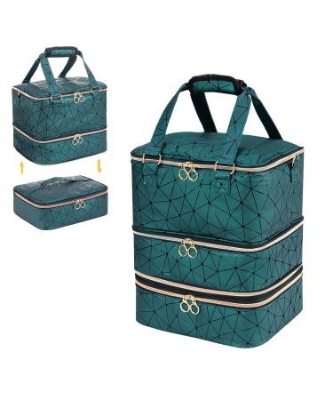 Uross nail polish organizer for 84 nail polish bottles and 1 LED nail lamp nail polish storage bag for nail design accessories (dark green) dark green-84