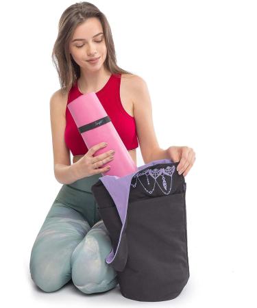 Zenifit Yoga Mat Bag - Long Tote with Pockets | Holds More Yoga Accessories | Cute & Stylish Mat Holder | Bonus Mat Strap Elastics | Practical Carriers for Women | Black & Lavender Purple - Buy Online on SooperMarket.com