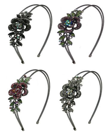 JCGY Set of 4 Crystal Flower Headbands Hairbands 0119-4jetLavRoseRose/Crystal 4 colors