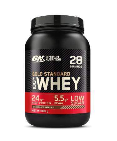 Optimum Nutrition Gold Standard 100% Whey Muscle Building and Recovery Protein Powder With Naturally Occurring Glutamine and BCAA Amino Acids Chocolate Hazelnut Flavour 28 Servings 896 g