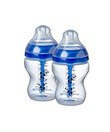 Tommee Tippee Anti-Colic Baby Bottles Slow Flow Breast-Like Nipple and Unique Anti-Colic Venting System 9oz 2 Count Blue Pandas