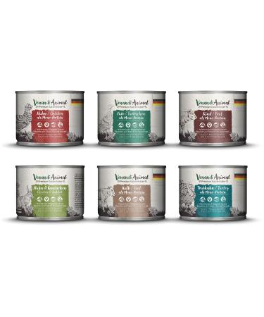 Venandi Animal - Premium wet food for cats - Tasting package III (chicken duck beef horse horse calf turkey) as a monoprotein 6 Pack (6 x 200 g) grain -free monoprotein