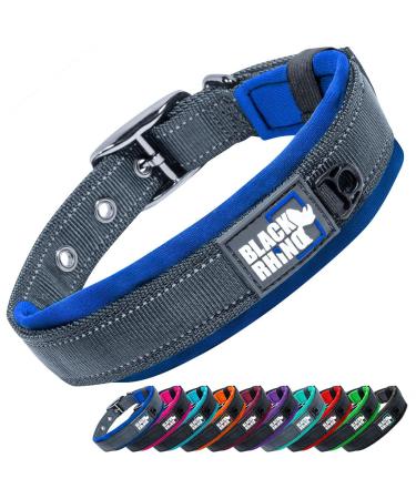 Black Rhino - The Comfort collar super soft neoprene posted dog collar for all dog breeds - highly contaminable adjustable reflective weatherproof (medium sports blue/gray) sport blue/gray medium