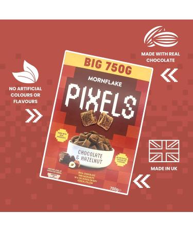Mornflake - Pixels Hazelnut & Chocolate Cereal Crispy Breakfast Cereal Pillows Multipack of 8x 750g Vegetarian Chocolate Cereal. Wheat Pillows Filled With Real Chocolate and Hazelnut Filling - Buy Online on SooperMarket.com