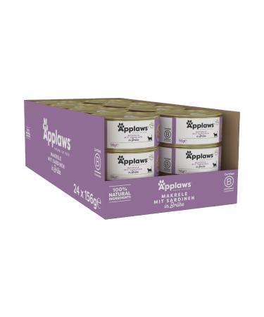 Applaws 100% natural wet cat food mackerel with sardine in broth (24 x 156g doses) mackerel with sardine in broth 156 g (24 Pack)