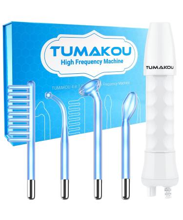 High Frequency Facial Wand - TUMAKOU Portable Handheld Blue High Frequency Facial Machine - 4 Different Blue Glass Tubes for Skin
