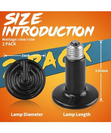 LUCKY HERP Ceramic Heat Emitter 150W 2 Pack Ceramic Heat Lamp for Reptiles Reptile Heat Basking Bulbs for Amphibian Bearded Dragon Turtle Chicken 150.0 Watts - Buy Online on SooperMarket.com