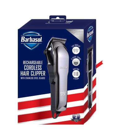 Barbasol Rechargeable Hair Clippers Professional & Home Haircut Clippers for Men Rust-Free Low-Heat Ceramic Blades 6 Clipper Guard Combs Adjustable Taper LCD Display Black
