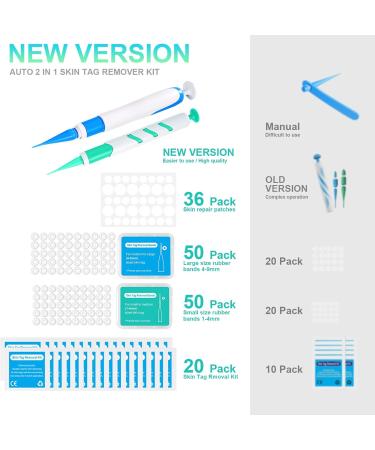 New Version Auto Skin Tag Remover Kit 2-Set Painless Skin Tag Removal Kit Tools for (1-9mm) Skin Tags (includes 100 Removal Bands & 36 Repair Patches & 20 Pcs Cleansing Wipes) Blue Green 2pcs Kit - Buy Online on SooperMarket.com