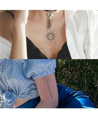 Esland Realistic Moon Sun Stars Space Planets Chain Temporary Tattoos | Vertical Spine Tattoo Stickers for Women Men - Buy Online on SooperMarket.com