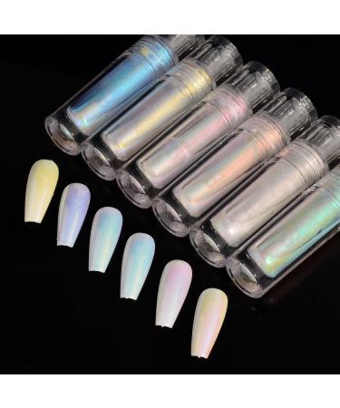 DSHIJIE Chrome Liquid Nail Powder Aurora Mermaid Chameleon Mirror Effect Pigment Chrome Iridescent Nail Art Glitter Mermaid Pearl Glitter for Nail Polish Kits Nail Art Accessories 6 Color