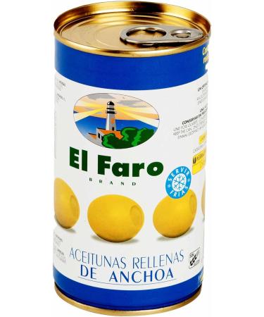 El Faro 4 x350g tins (150 grams drained/tin) Spanish Green Manzanilla Olives Filled With Anchovy - Buy Online on SooperMarket.com