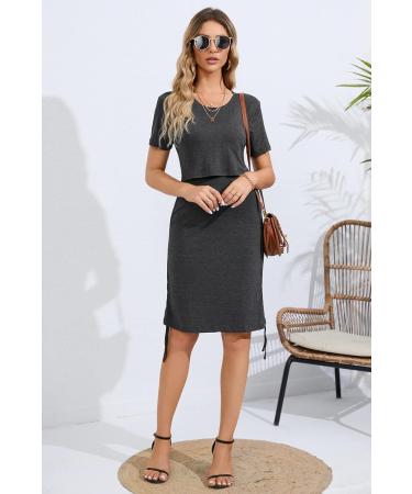 Sosolism 4 in 1 Maternity Nursing Dress - Short Sleeve Side Drawstring Top - Carbon Gray - Buy Online on SooperMarket.com