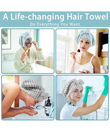 2-Pack Microfiber Hair Towel Caps with Bow-Knot for Fast Drying - Blue, Gray, and White - Soft & Absorbent Hair Drying Caps for Women - Buy Online on SooperMarket.com