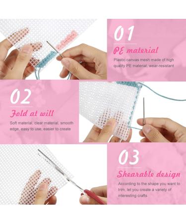 Clear Plastic Mesh Canvas Sheets Set with Large Eye Stitching Needles for Embroidery Craft - 8 Pieces in Various Sizes - Buy Online on SooperMarket.com