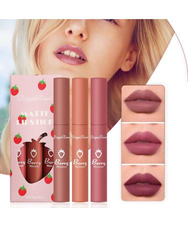 3 Pack Waterproof Nude Liquid Lipstick - Long-lasting Moisturizing Gloss | Non-Stick Lip Color - Make-Up #04 - Buy Online on SooperMarket.com