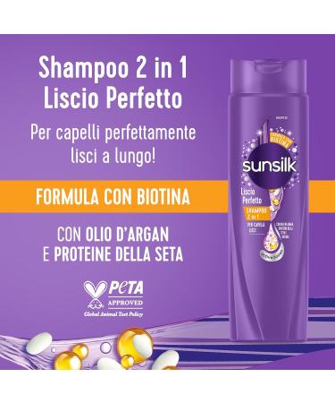 Sunsilk Liscio Perfetto 2-in-1 Shampoo & Conditioner with Argan Oil Silk Proteins & Biotin for Smooth Healthy Hair - 250ml - Buy Online on SooperMarket.com
