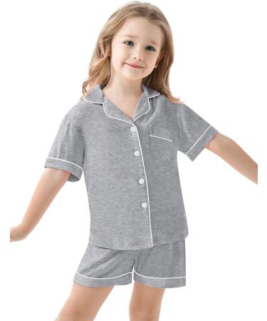 SWOMOG Unisex Modal Pyjamas Set - Short Sleeve Button-Down PJs for Boys & Girls, 8-9 Years, Gray - Buy Online on SooperMarket.com