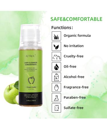 Eyelash Cleanser Concentrate 100ml Green Apple Lash Extensions Shampoo Natural Foaming Cleanser DIY Paraben & Sulfate Free Non-lrritating Wash for Extensions Lashes with Salon Home Care-Makes 60ml Bottles Eyelash Shampoo Green Apple 100ml - Buy Online on SooperMarket.com