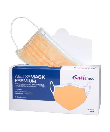 Wellsamed Wellsamask 50 pieces medical face mask Type IIR with elastic band single colour (orange) Orange 1 piece (pack of 50)