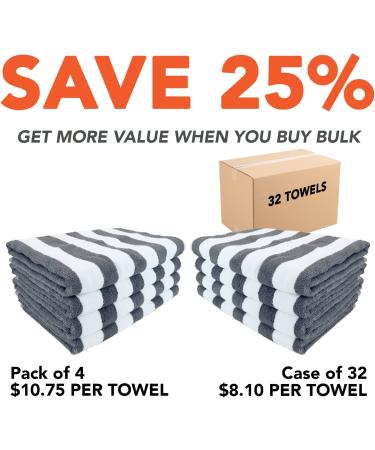 Arkwright Cabana Pool Beach Towel - Pack of 4, 100% Ring Spun Cotton, Large Quick Dry Towels for Hotel, Swim, Camp - Grey, 30 x 60 in - Buy Online on SooperMarket.com