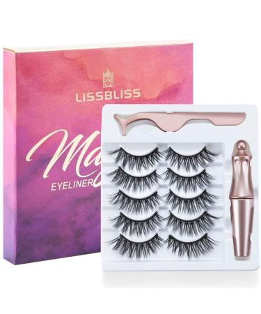 5-Pair Magnetic Eyelashes with Eyeliner Kit - Natural Look 3D Mink Reusable False Lashes - No Glue Needed | Includes Applicator | Type 1 - Buy Online on SooperMarket.com
