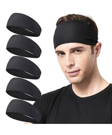 Acozycoo Mens Running Headband,5Pack,Mens Sweatband Sports Headband for Running,Cycling,Basketball,Yoga,Fitness Workout Stretchy Unisex Hairband 5 Black