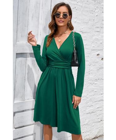 OUGES Women's Spring Casual Midi Dress with Long Sleeve V-Neck Floral Print and Pockets - Green - Buy Online on SooperMarket.com