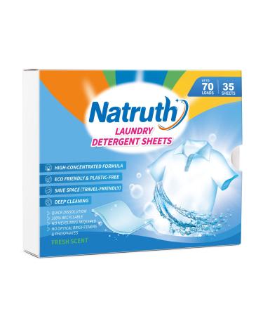NATRUTH Laundry Detergent Sheets Natural (70 Loads) 35 Sheets Fresh Scent Liquidless Bulk Laundry Detergent Biodegradable Laundry Strips Travel-Friendly & Plastic-Free Efficient Laundry Detergent