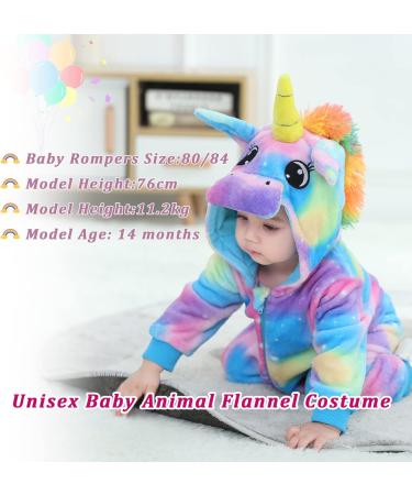 Doladola Baby Unicorn Romper | Flannel Animal Hooded Jumpsuit | 18-24 Months | Multicolor | Infant Outfit - Buy Online on SooperMarket.com